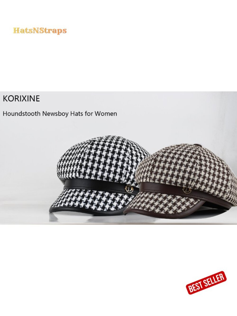 Women's Newsboy Cap French Vintage Houndstooth Hat Cabbie Baker Boy Adjustable - Picture 6 of 6